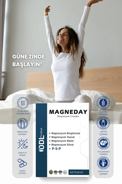 Magneday Magnezyum Complex 60 Kapsül-bisiglinat I Taurat I Malat I Sitrat I B6 Vitamini 8682974982319 - 3