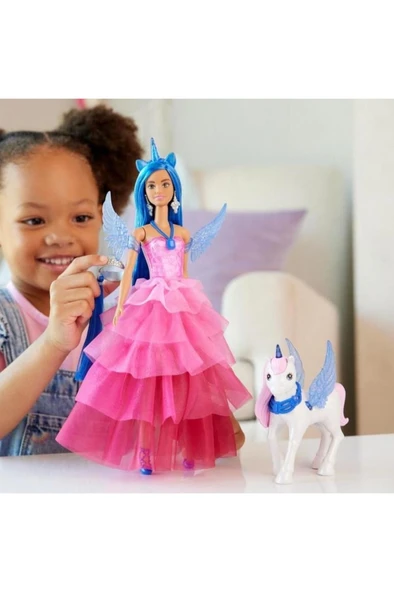 Barbie Mavi Saçlı Prenses Bebek Hrr16