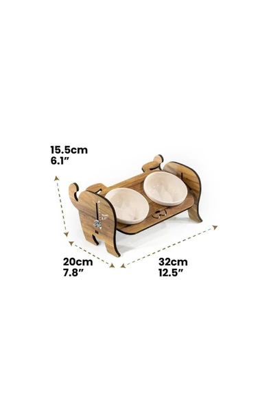 Ahşap Özel Isim Baskılı, Köpek Seramik Mama Su Kabı Standı - 2