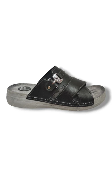 Enova M244-0105 Deri Anatomik Fashion Tokalı Erkek Terlik - 5