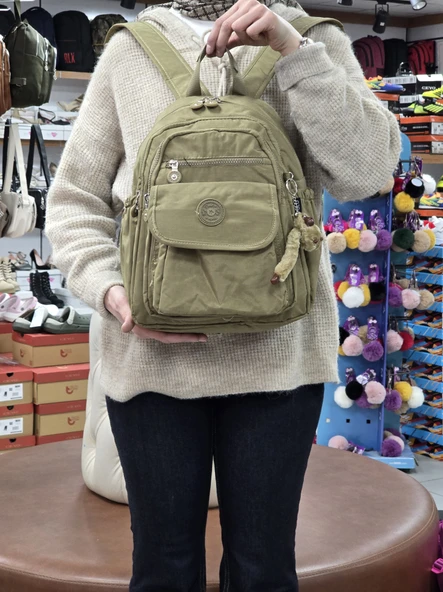 My Polo 2114-8675 Kadın Krinkıl Kumaş Çok Gözlü Astarlı Petli Su Geçirmez Günlük Mini Sırt Çantası - Resim 11