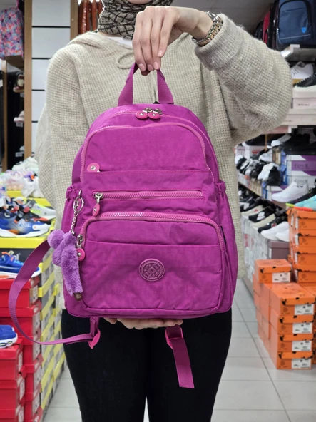 My Polo 2113-8745 Kadın Krinkıl Kumaş Çok Gözlü Astarlı Petli Su Geçirmez Günlük Mini Sırt Çantası - 5