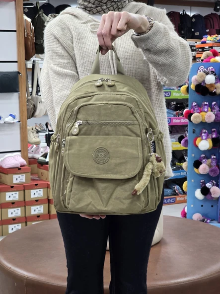 My Polo 2114-8675 Kadın Krinkıl Kumaş Çok Gözlü Astarlı Petli Su Geçirmez Günlük Mini Sırt Çantası