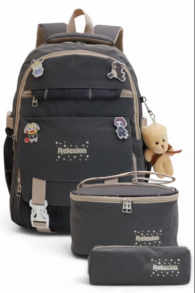 Relaxion 2144-1396 Kore Tarzı Unisex Çocuk Üçlü Set İlkokul Sırt Çantası - 5