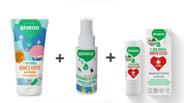 Siveno %100 Doğal Yaz Seti 50ml Sinek Kovucu+Yatıştırıcı Stick+Güneş Kremi set003