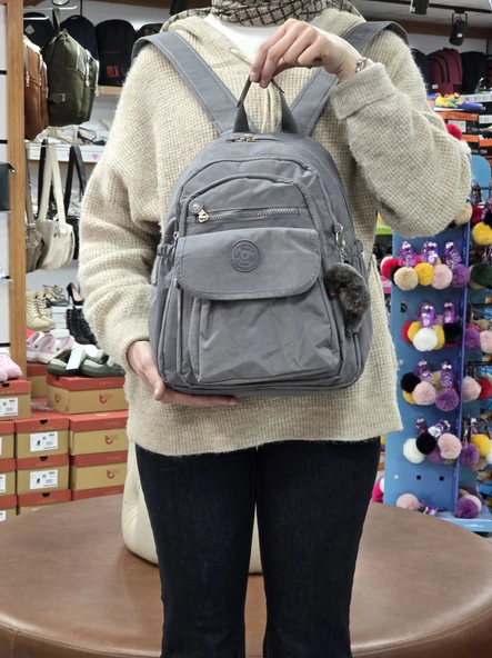 My Polo 2114-8675 Kadın Krinkıl Kumaş Çok Gözlü Astarlı Petli Su Geçirmez Günlük Mini Sırt Çantası - Resim 10