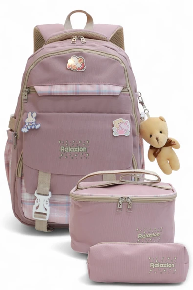 Relaxion 2144-1396 Kore Tarzı Unisex Çocuk Üçlü Set İlkokul Sırt Çantası - 11