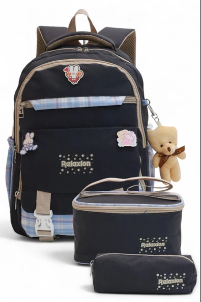 Relaxion 2144-1396 Kore Tarzı Unisex Çocuk Üçlü Set İlkokul Sırt Çantası - 12
