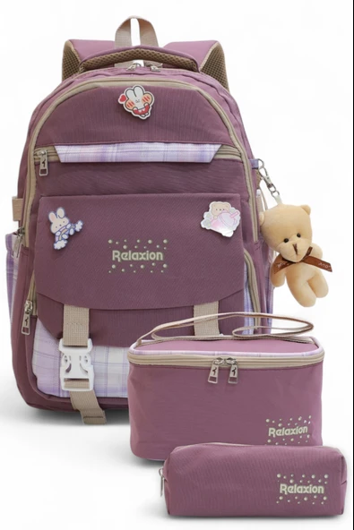 Relaxion 2144-1396 Kore Tarzı Unisex Çocuk Üçlü Set İlkokul Sırt Çantası - 3