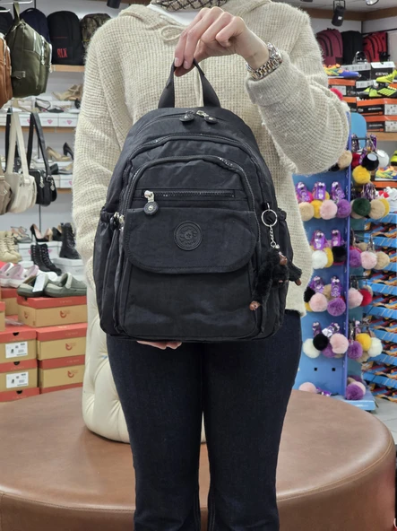 My Polo 2114-8675 Kadın Krinkıl Kumaş Çok Gözlü Astarlı Petli Su Geçirmez Günlük Mini Sırt Çantası - 9