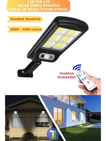 Uzaktan Kumandalı 6 Gözlü 120 Led'li Solar 3 Modlu Hareket Sensörlü Su Geçirmez Bahçe-Kapı Önü Sokak Lambası Projektör - 3