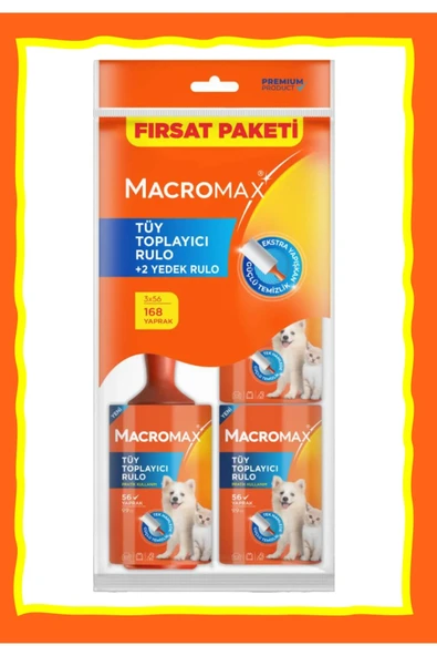 MACROMAX TÜY TOPLAYICI RULO +2 YEDEK 3X56  TOPLAM 168 YAPRAK  8858 ürün görseli 1