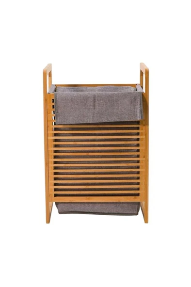 Doğal Bambu Kirli Çamaşır Sepeti – Çıkarılabilir Kumaş Torbalı 61x40x35 cm T35