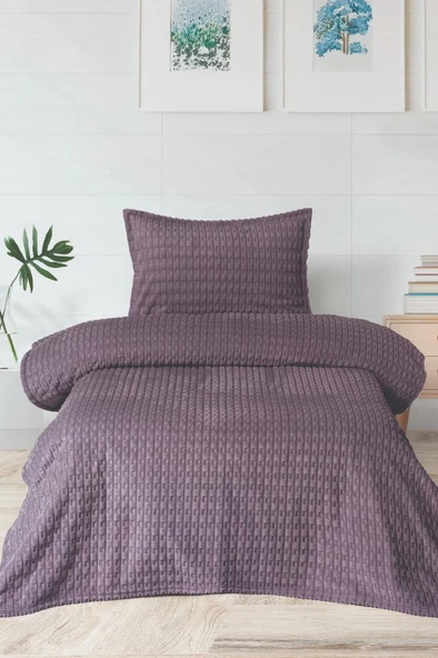 Merinos Twist Tek Kişilik Battaniye Seti Mürdüm