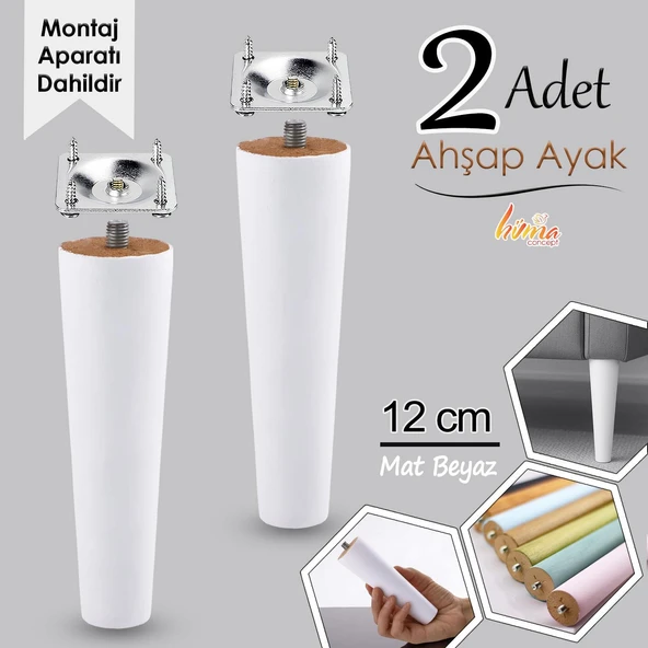 2 Adet Ahşap Ayak 12 Cm Beyaz M8 Civatalı Bağlantı Aparatlı Dolap Mobilya Koltuk Kanepe Destek Ayağı Ayakları ürün görseli