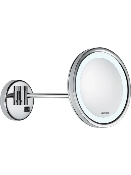 Valera Swiss Optima Light One LED Aydınlatmalı Açma - Kapama Düğmeli Yatay Eksen Ayarlı 3x Büyüteçli Krom Kaplamalı Ayna