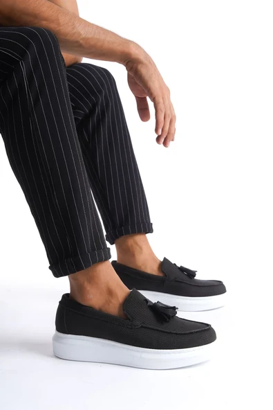 ET154 Blaze Bağcıksız Püsküllü Keten Erkek Günlük Spor Klasik Ayakkabı BT - Siyah ürün görseli