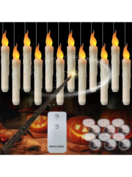 Plentiful Titreyen Dekoratif Led Alevsiz Mum 12 Adet Dumansız Konik Şekilli Uzaktan Kumandalı