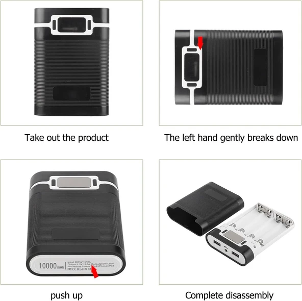 Shanrya DIY güç bankası, Cep telefonları Için USB arayüzlü Harici şarj cihazı (Siyah) - Resim 2