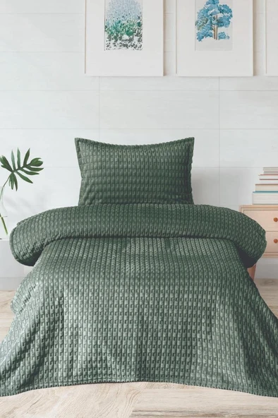 Merinos Twist Tek Kişilik Battaniye Seti Yeşil