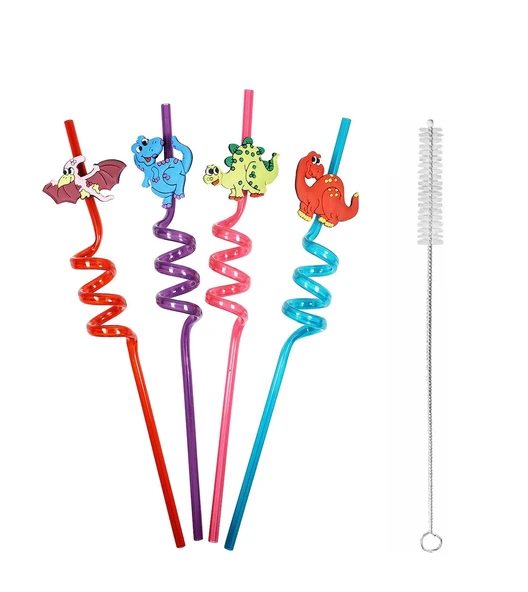 5 Parça Renkli Pipet Seti - Emojili Spiral Kokteyl- Çocuk Pipeti Temizleme Fırçalı - 2