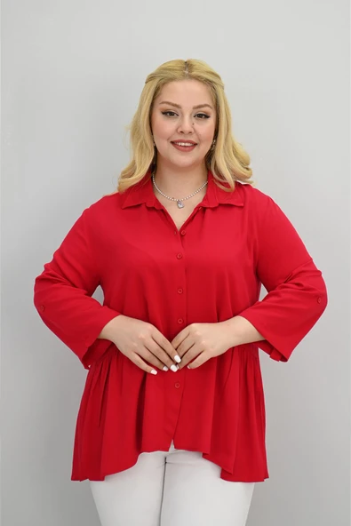 Kadın Büyük Beden Fırfır Detaylı Gömlek 1720-25-1 - 10