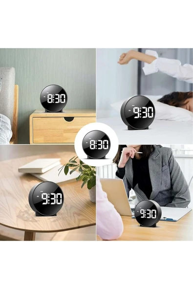 Plentiful Yuvarlak Siyah Dijital LED Masa Saati USB Güç Saat Erteleme Modern Saat - 8