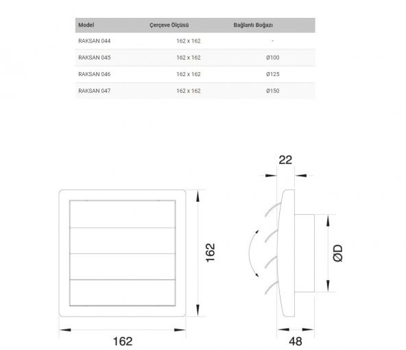 Sinek Telli Geri Akış Panjuru 125 MM Duvara Kanala Monte Raksan Smart 125 mm AFS - 4