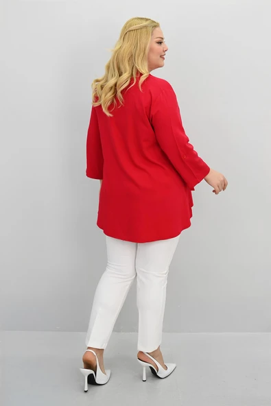 Kadın Büyük Beden Fırfır Detaylı Gömlek 1720-25-1 - 9