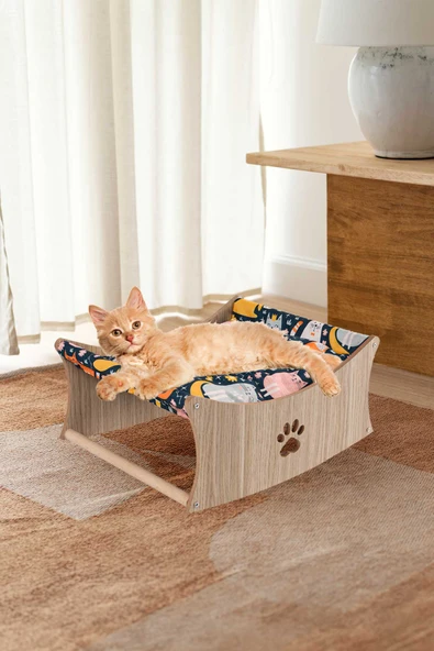 Ahşap Kedi Salıncağı, Sallanan Kedi- Köpek Yatağı,Paspas Hediye - 2