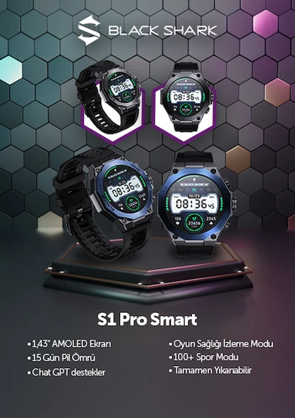 Black Shark S1 Pro Akıllı Saat Black  (Black Shark Türkiye Garantili) - 5