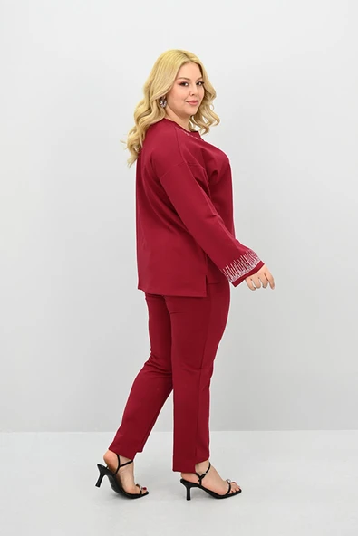 Kadın Büyük Beden Taş Baskı Detaylı Yüksek Bel Eşofman Takımı 8175-25 - 12