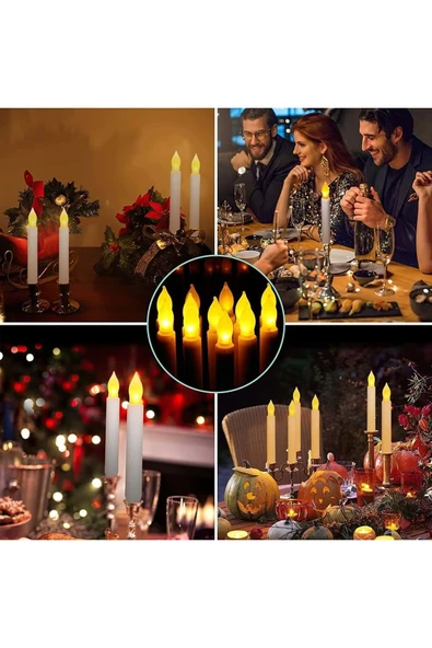 Plentiful Titreyen Dekoratif Led Alevsiz Mum 12 Adet Dumansız Konik Şekilli Uzaktan Kumandalı - 8