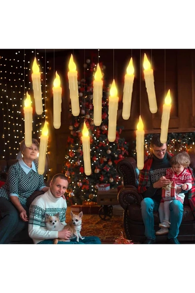 Plentiful Titreyen Dekoratif Led Alevsiz Mum 12 Adet Dumansız Konik Şekilli Uzaktan Kumandalı - 7