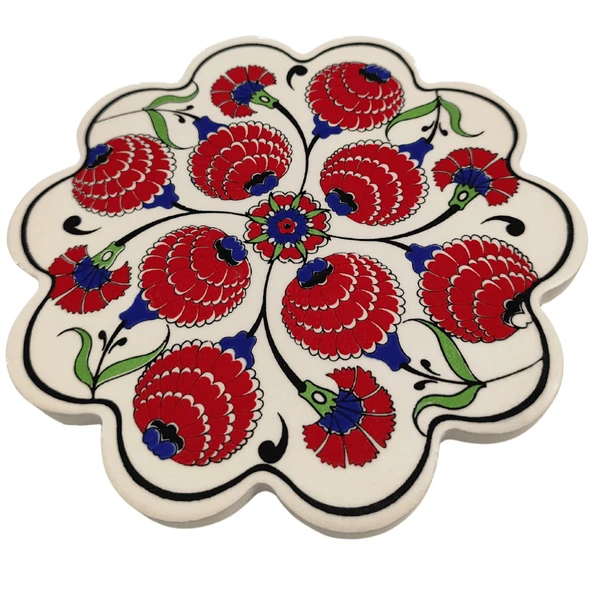 Çini Desenli Çiçekler Seramik Nihale 18 Cm Koruyucu Kaydırmaz Altlik Model 3 - 3