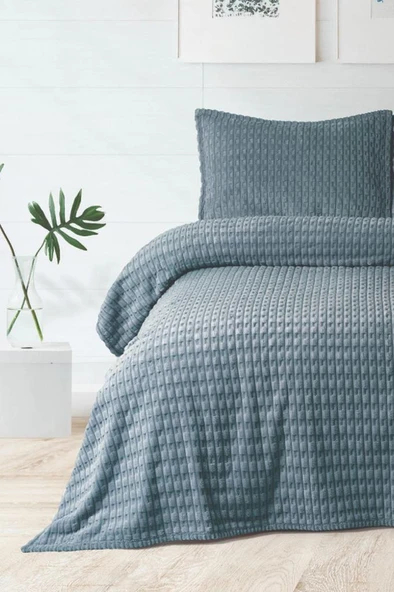 Merinos Twist Çift Kişilik Battaniye Seti Mavi