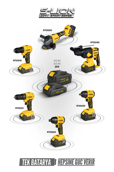 RTS5050 Şarjlı Avuç Taşlama Makinası Kömürsüz 125mm 8.500 Rpm 2x4 Ah 20V Çift Akü S-Lion - Akü Dahil - 5