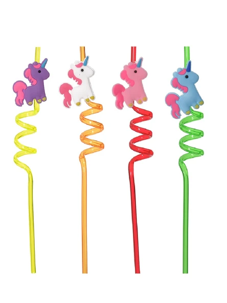 5 Parça Renkli Pipet Seti - Emojili Spiral Kokteyl- Çocuk Pipeti Temizleme Fırçalı - 4