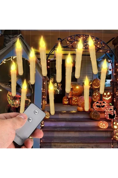 Plentiful Titreyen Dekoratif Led Alevsiz Mum 12 Adet Dumansız Konik Şekilli Uzaktan Kumandalı - 2