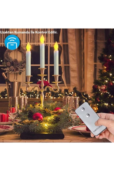 Plentiful Titreyen Dekoratif Led Alevsiz Mum 12 Adet Dumansız Konik Şekilli Uzaktan Kumandalı - 5