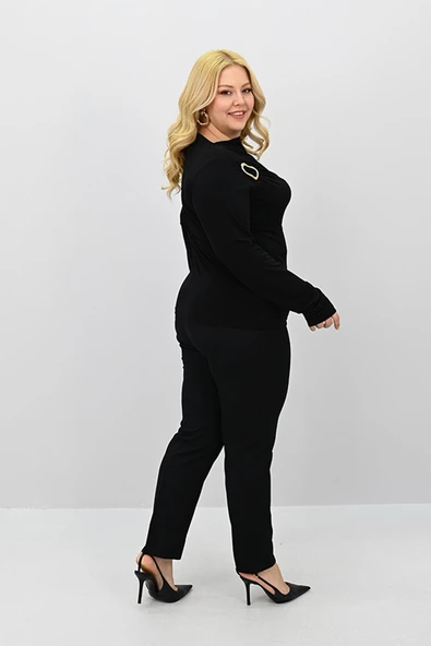 Kadın Büyük Beden Aksesuar Detaylı Drapeli Bluz 1924-25 - 7