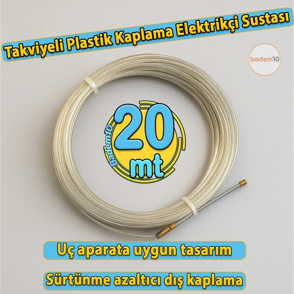 20 Metre Plastik Kaplama Spiral Kablo Çekme Teli Elektrikçi Sustası Kılavuz Tel Tesisat Usta Tip Yay