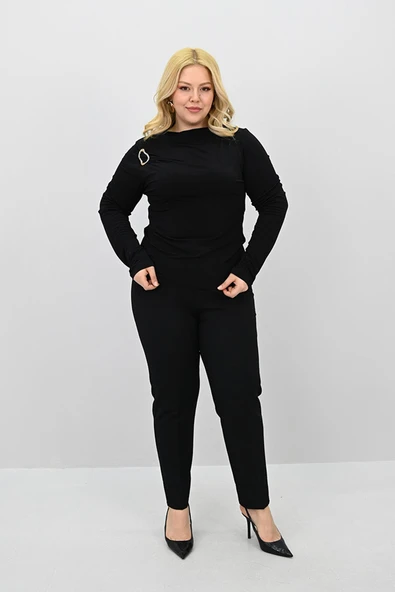 Kadın Büyük Beden Aksesuar Detaylı Drapeli Bluz 1924-25 - 5