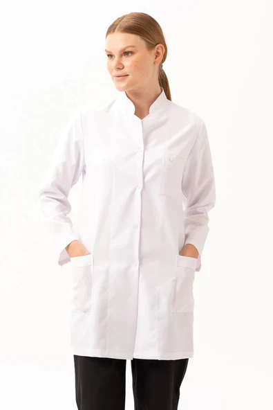 Adiantum Kadın Doktor Öğretmen Laboratuvar Önlüğü - Beyaz, Uzun Kollu, Rahat Kesim ürün görseli