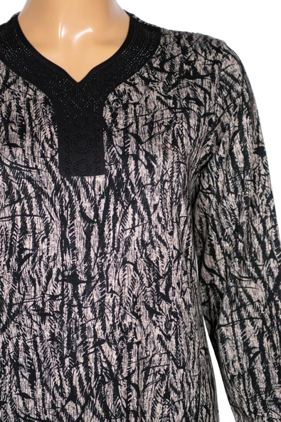 Hesna Kadın Demet Büyük Beden Kuplu Boydan Siyah Elbise Desen 71 - 2