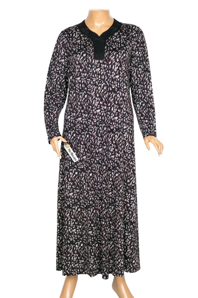 Hesna Kadın Demet Büyük Beden Kuplu Boydan Siyah Elbise Desen 74