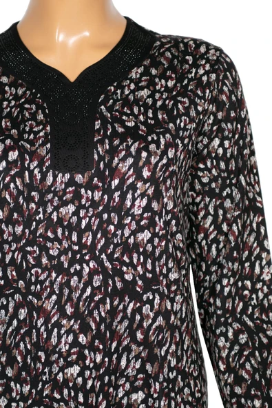 Hesna Kadın Demet Büyük Beden Kuplu Boydan Siyah Elbise Desen 74 - 2