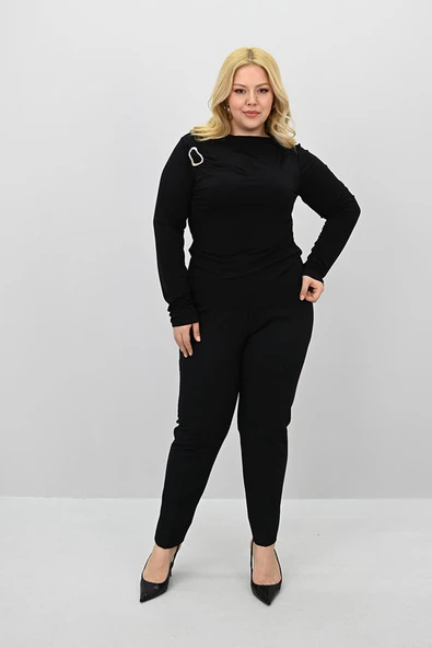 Kadın Büyük Beden Aksesuar Detaylı Drapeli Bluz 1924-25 - 6