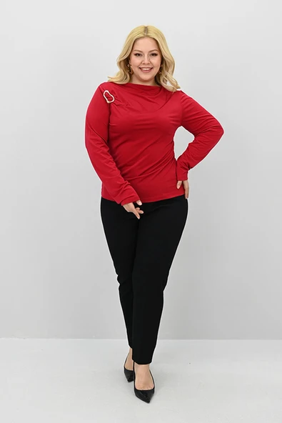 Kadın Büyük Beden Aksesuar Detaylı Drapeli Bluz 1924-25 - 12