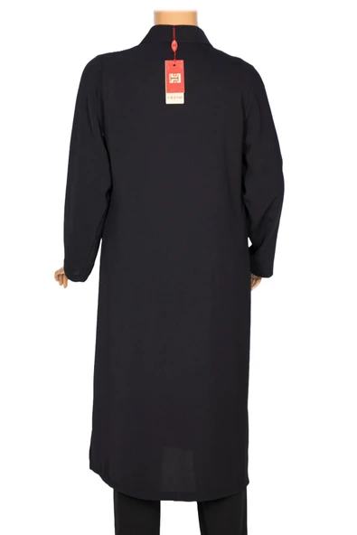 Hesna Kadın Taylor Battal Beden Krep Kare Çıtçıtlı Siyah Tunik - 4